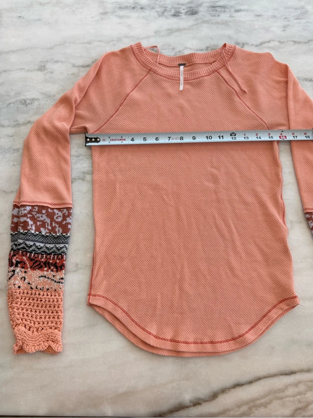 Free People In The Mix Cuff Thermal Top Desert Orange Combo Boho Women L